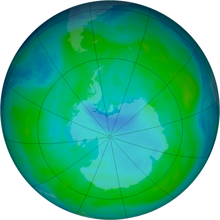Antarctic ozone map for 05 January 1998